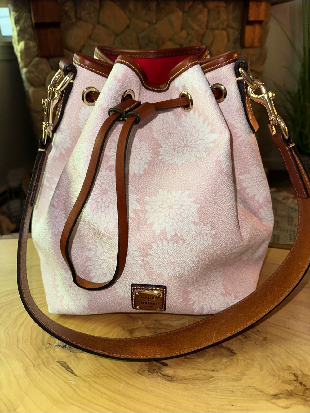 Dooney & Bourke Pink Floral Drawstring Bucket Bag, NWOT
